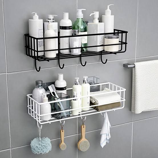 Bathroom Wall Shelf Organizer with Hooks | Shower Storage Rack for Shampoo, Soap & Accessories - Image 3