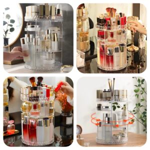 360 degree rotating makeup organizer with adjustable shelves for cosmetics perfumes and skincare