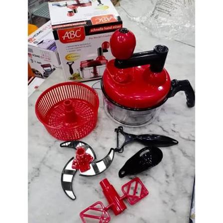 manual hand crank food chopper with stainless steel blades and transparent bowl