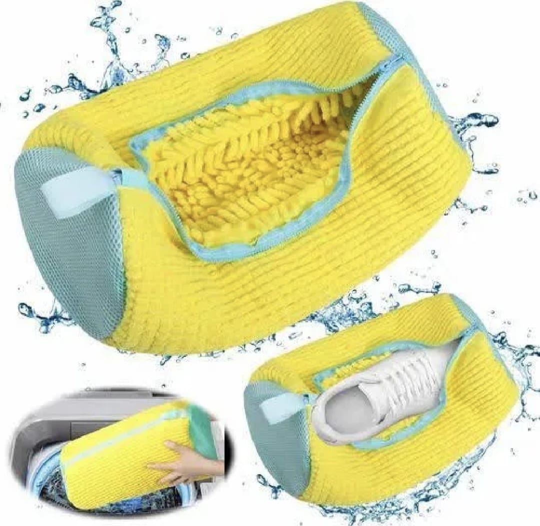 360° Shoe Washing Bag for Washing Machine | Anti-Tangle Mesh Sneaker Cleaner Bag with Chenille Fibers - Image 3