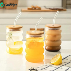 ripple glass cup with bamboo lid aesthetic glass drinking cup aesthetic glass drinking cup glass cup with straw and lid iced coffee glass tumbler