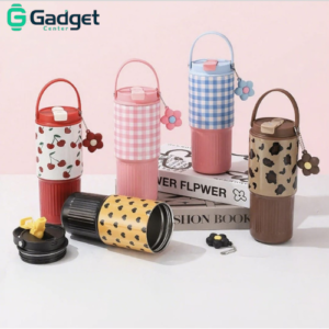 Cute portable water bottle with handle and flip lid