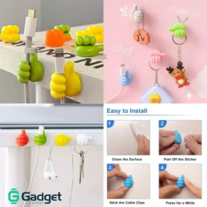 cute thumbs up cable holder self adhesive wall hook for charging cables and keys