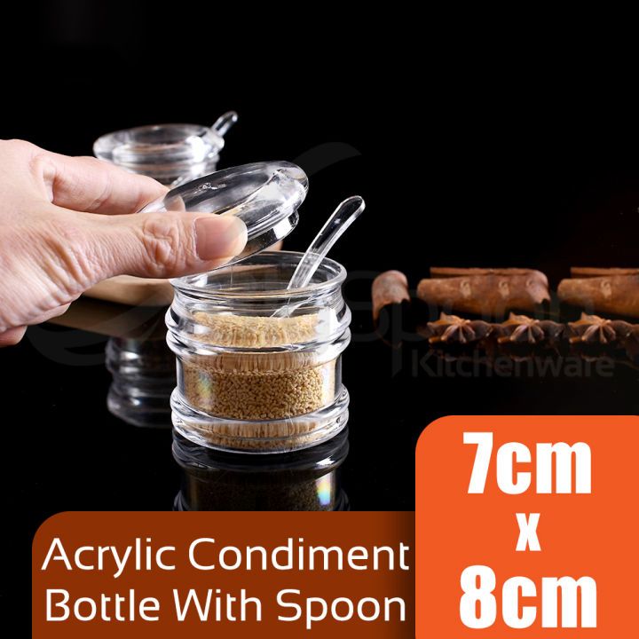 2 Pcs Sets Acrylic Condiment Jar with Lid Spoon Dispenser 6 oz Clear JW - Image 3