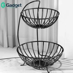 Metal 2-tier fruit basket and vegetable stand holder, designed for kitchen organization and counter storage