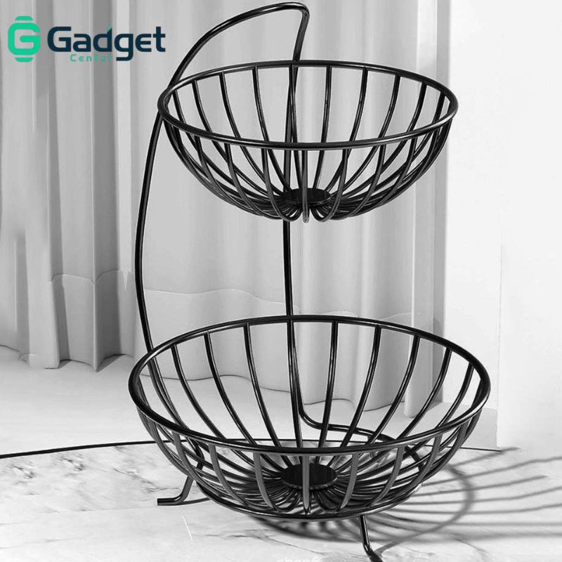 Metal 2-tier fruit basket and vegetable stand holder, designed for kitchen organization and counter storage
