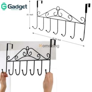7-hook metal over-the-door hanger, commonly used in bedrooms or bathrooms for organizing clothes, towels, and accessories without requiring tools for installation