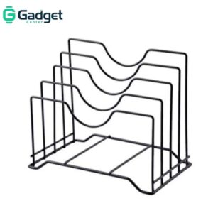 Multi-purpose kitchen organizer rack commonly used for storing pot lids, cutting boards, or baking sheets