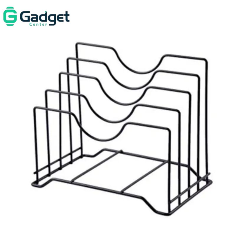 Multi-purpose kitchen organizer rack commonly used for storing pot lids, cutting boards, or baking sheets