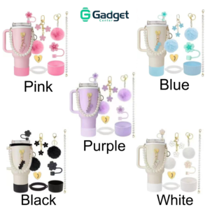 Pink decorative tumbler accessories set with pearl chain