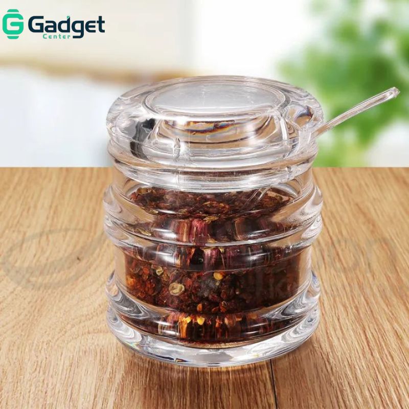 2 Pcs Sets Acrylic Condiment Jar with Lid Spoon Dispenser 6 oz Clear JW