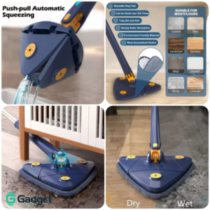 Push-Pull Automatic Squeeze Flat Mop – 360° Rotating Reusable Microfiber Floor Cleaner
