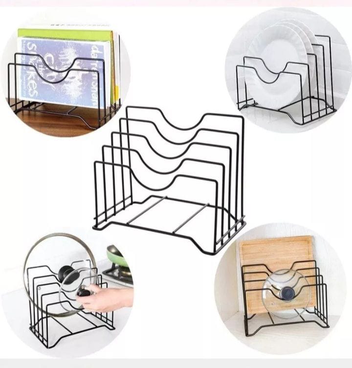 Multi-purpose kitchen organizer rack commonly used for storing pot lids, cutting boards, or baking sheets - Image 2
