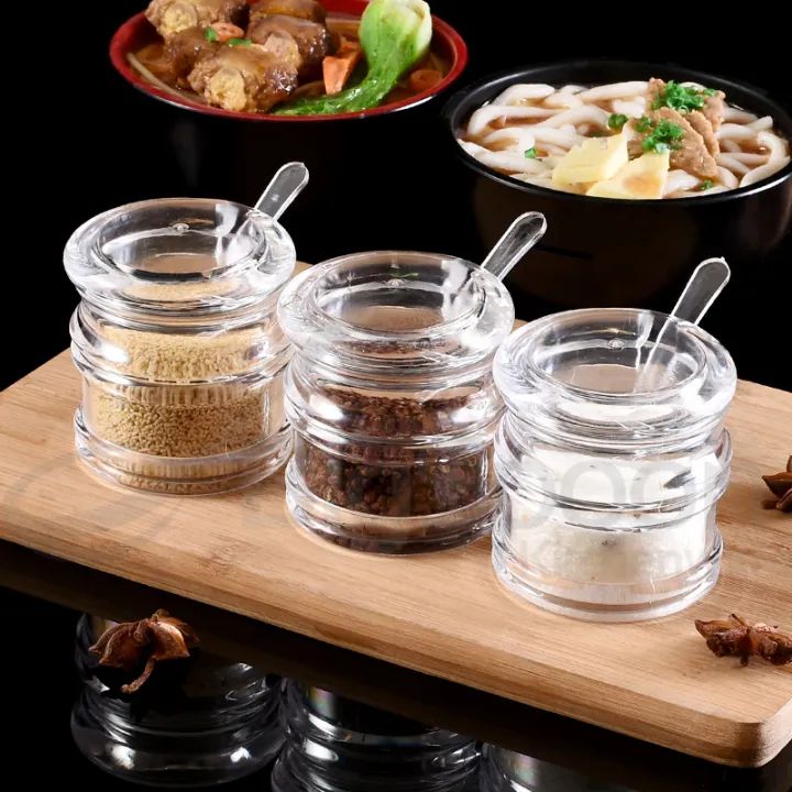 2 Pcs Sets Acrylic Condiment Jar with Lid Spoon Dispenser 6 oz Clear JW - Image 2