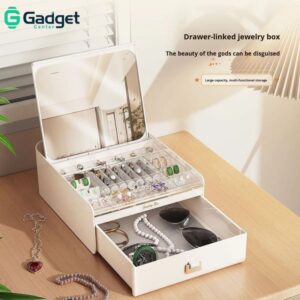Multipurpose Large Jewelry Box with Mirror & Drawer for Rings Earrings Necklace Bracelet Watch Sunglass Storage Organizer