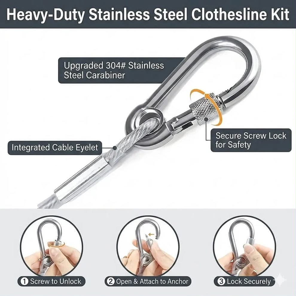 Strong stainless steel clothesline rope (5 metre) clothes indoors or outdoors (With Coating Proof) - Image 3