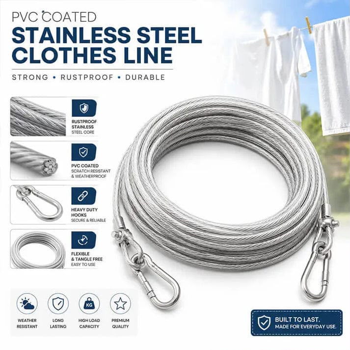 Strong stainless steel clothesline rope (5 metre) clothes indoors or outdoors (With Coating Proof) - Image 2